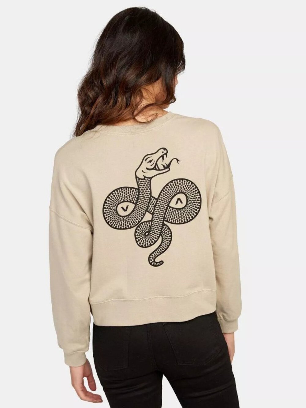 RVCA Coiled Crew Snake Patch Cropped Crewneck Boxy Sweatshirt